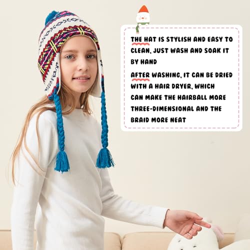 Winter Peruvian Hat Earflap Fleece Lined Girls Knit Beanie 3-10T - color: 3a-patternwhite, size: 6-10 Years