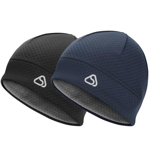 Skull Cap for Men Women Unidirectional Moisture Absorption & Sweat Wicking Quick-Dry Running Hat Beanie, Thermal Helmet Liner - color: Black + Navy Blue