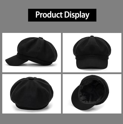 Women Wool-Blend Newsboy-Cap Gatsby Ivy Painter Hat Pageboy Caps - color: Black