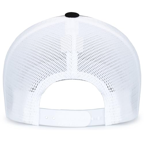 Pacific Headwear Contrast Stitch Trucker Pacflex Snapback Cap - color: Heather Grey/White/Black