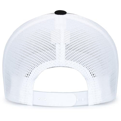Pacific Headwear Contrast Stitch Trucker Pacflex Snapback Cap - color: Heather Grey/White/Black
