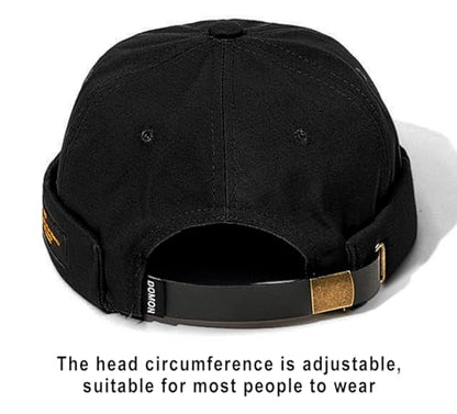 Mens Docker Cap – Brimless Beanie Skull Cap Retro Rolled Cuff Adjustable Cotton - color: Keep Going Label