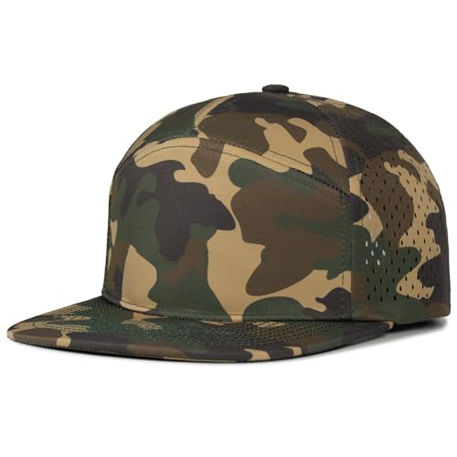 4 Inclusive Sizes Performance Flat Brim Trucker Hat Men Women, 7 Panel Snapback Running - color: 69.camo-1