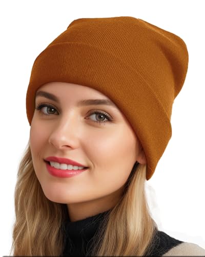 Womens Satin Lined Beanie Wool Silk Lining Slouchy Warm Skull Cap - color: 1pcs Camel