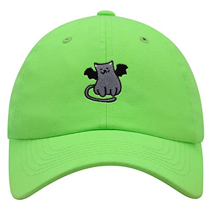 JPAK Bat-cat Premium Dad Hat Embroidered Cotton Baseball Cap Cat Kitty - color: Neon Green