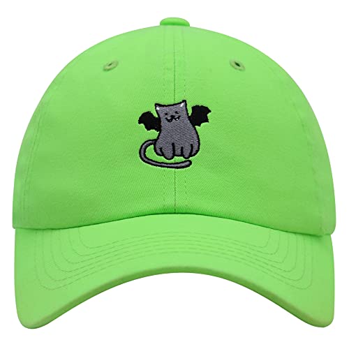 JPAK Bat-cat Premium Dad Hat Embroidered Cotton Baseball Cap Cat Kitty - color: Neon Green