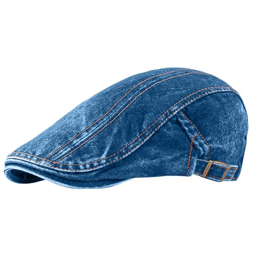 meioro Women Denim Newsboy Hat Cotton Flat Cap Ivy Gatsby Driving Hunting Gatsby Cabbie Denim Hats for Men - color: Middle Blue-b