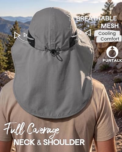 FURTALK Sun Hats with Neck Flap Sun Protection Fishing Hat for Men Women - color: Dark Grey
