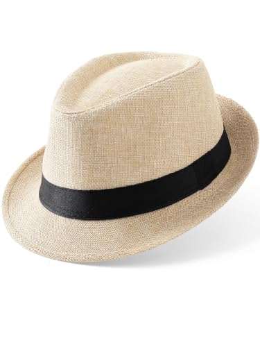 BABEYOND Men's 1920s Short Brim Trilby Fedora Hat - color: A-beige