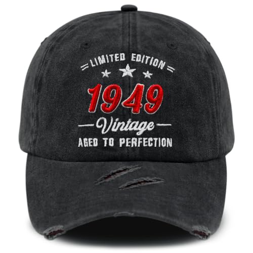 3D Embroidered Birthday Vintage Baseball Cap for Men Women, Washed Distressed Classic Cotton Adjustable Ideal Hat - color: 1949 Year