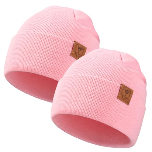 OZERO Beanie for Men and Women, Double-Layer Cuffed Knit Winter Hat - color: Pink+pink