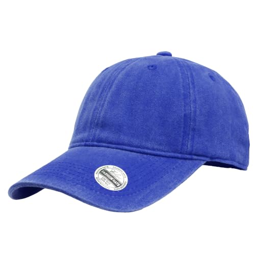 Falari Vintage Washed Cotton Baseball Caps, Original Classic Adjustable Size Low Profile Unconstructed Distressed Dad Hat - color: 1pk - Royal Blue