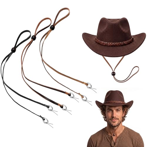 Wavwavw Leather Stampede Strings for Cowboy Hats Chin Straps