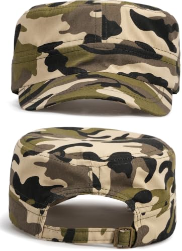 Initlove Cadet Army Cap Military Unisex Flat Top Hat for Men Women - color: Camo Beige