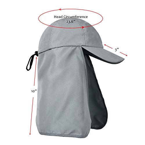 Solaris Mens Sun Hat Neck Flap 2 in 1 Foldable Waterproof UPF 50+ Baseball Cap Fishing Hiking Outdoor - color: #5 Gray