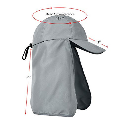 Solaris Mens Sun Hat Neck Flap 2 in 1 Foldable Waterproof UPF 50+ Baseball Cap Fishing Hiking Outdoor - color: #5 Gray