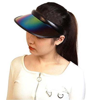 2 Pack Sun Visor Hats Women Men Clip-on Iridescent Clear Sport Outdoor Cap - color: 2pack ,Gold Black