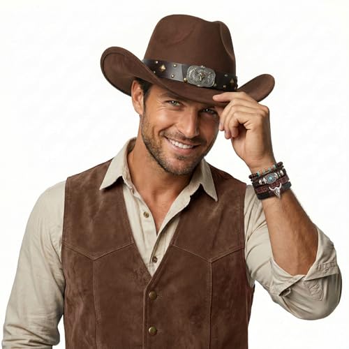 BELTROAD Cowboy Hat for Men Women, Western Cowboy Hats with Gift Hat Box - color: Brown(western Bull), size: Medium