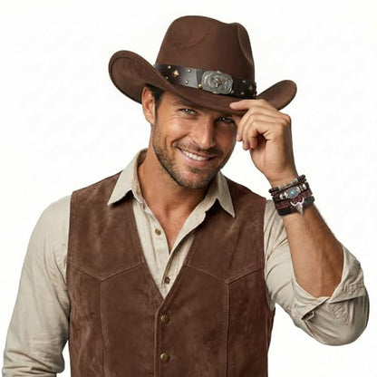 BELTROAD Cowboy Hat for Men Women, Western Cowboy Hats with Gift Hat Box - color: Brown(western Bull), size: Large