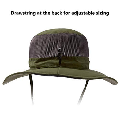 BASSDASH UPF 50+ Sun Fishing Hat Water Resistant with Detachable Neck Flap - color: Army Green