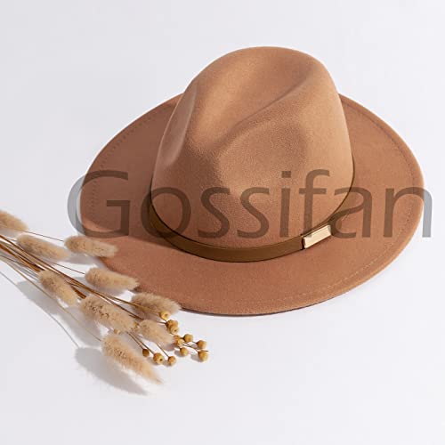 Fedora Hats for Men Wide Brim Panama Hat with Classic Belt - color: Z-beige Belt Khaki