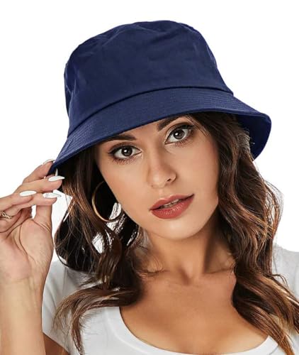 Bucket Hat Beach Sun Hat Fishing Hat for Women Men, Summer Outdoor Travel Packable Fisherman Hat - color: Navy