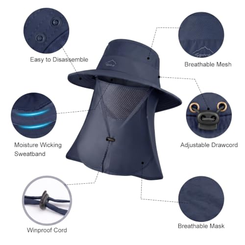 Sun Hats for Men Women UPF 50+ Waterproof Bucket Hat - color: Dark Blue