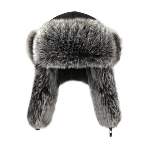 Men Russian Cossack Ushanka Trapper Hat Suede Faux Fur Hunter Hat Thick Furry Trooper Hat with Earflaps Skiing Cap - color: Black