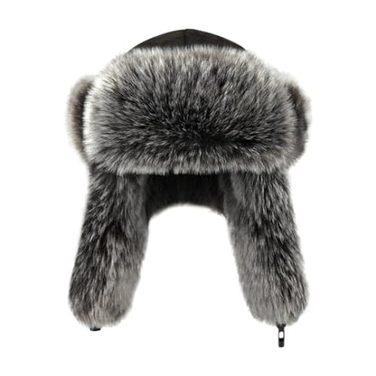 Men Russian Cossack Ushanka Trapper Hat Suede Faux Fur Hunter Hat Thick Furry Trooper Hat with Earflaps Skiing Cap - color: Black