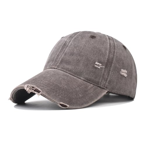 Classic Vintage Distressed Baseball Cap, Washed Cotton, Adjustable Fit - color: C-brown