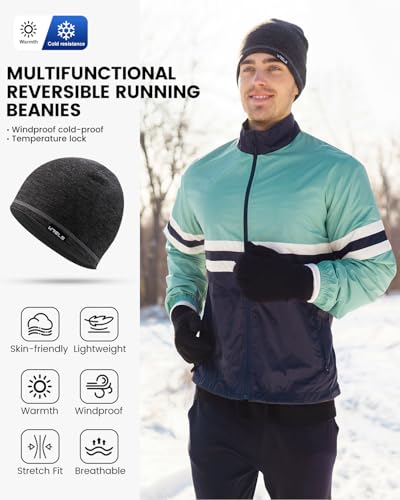 WRELS Reversible Winter Running Hat Soft Stretch Thermal Cycling Skull Cap for Women Men Double Sided Sports Hat - color: A Reversible Hat (Black/Black)