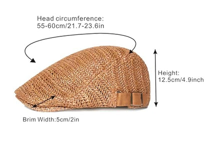 Men Straw Beret Newsboy Hat, Summer Straw Beret Hats for Women, Mesh Adjustable Flat Gatsby Hat Cabbie Ivy Driving Cap