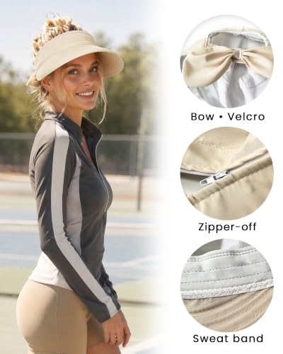 CHUNG 2 Pack Women Sun Visor Hat Wide Brim Summer UV Protection Zip-Off - color: White/Beige