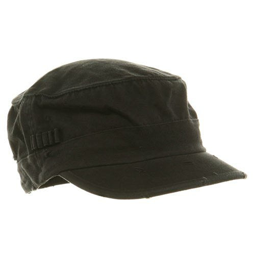 Washed Cotton Fitted Army Cap-Black W32S34E (S/M)