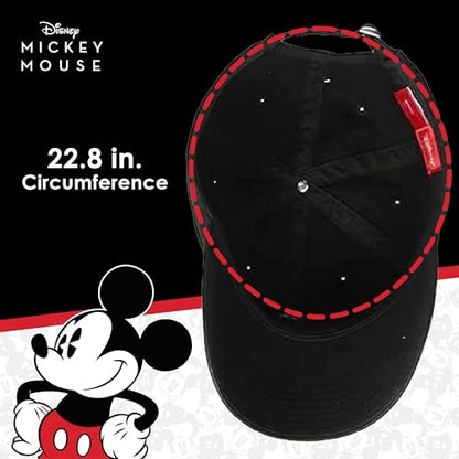 Disney Mickey Mouse Embroidered Cotton Adjustable Dad Hat with Curved Brim - color: Black
