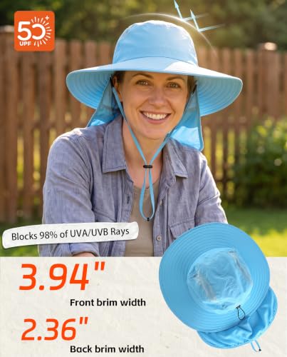 Home Prefer UPF 50+ Sun Hat with Neck Flap Wide Brim Fishing Hat for Men - color: Aqua Blue