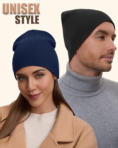 100% Cotton Beanie Hat for Men Women Cuffless Warm Winter Hats - color: 1pcs-navy Blue