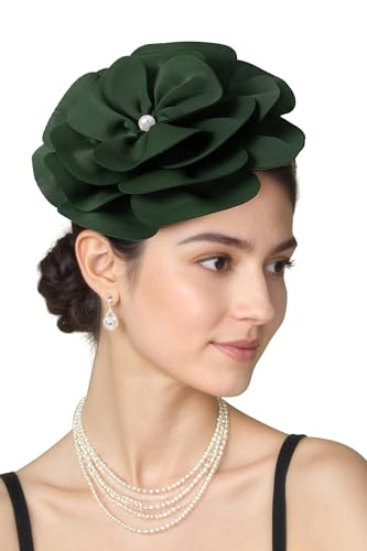 BABEYOND Fascinators Hats for Women Layered Flower Tea Party Derby Hats - color: Dark Green