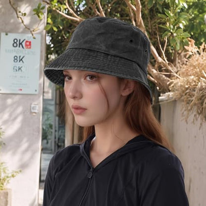 Everyday Bucket Hat – Unisex Lightweight Trendy Cotton Hot Summer Fun Outdoor Vacation Boonie for Men and Women Denim - color: Black