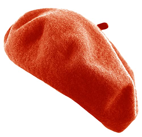 Women's French Beret Hat Solid Color Plain Wool Classic Traditional Artist Cap - color: Orange