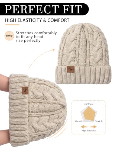 Winter Hats for Women Cable Knit Chunky Skull Cap Fleece Lined Thick Fold Cuff Beanie hat - color: Neutral Grey, style: Wheat Spike