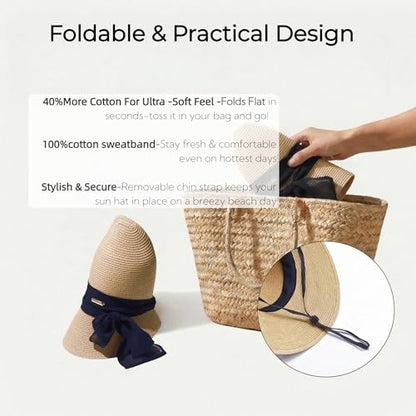 Packable Floppy Sun Hat for Women, Wide Brim Foldable Beach Hat with Soft Sweatband for Sun Protection, Travel & Summer - color: Beige-leopard Print