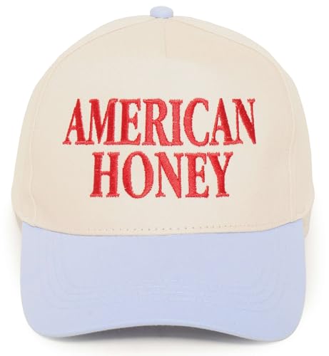 D&Y Retro 2-Tone Canvas Baseball Cap for Women - Funny Embroidered Distressed Snapback, Adjustable Cotton Dad Hat - color: American Honey-lt Blue