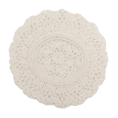 ZLYC Women Cotton Slouchy Crochet Beret Handmade Cutout Floral Beanie Hat - color: Crocheted White