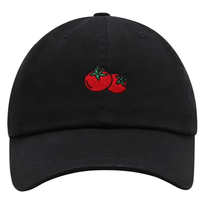 JPAK Two Tomatoes Premium Dad Hat Embroidered Cotton Baseball Cap Vegetables Embroidery - color: Black