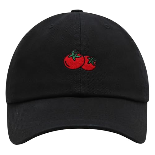 JPAK Two Tomatoes Premium Dad Hat Embroidered Cotton Baseball Cap Vegetables Embroidery - color: Black