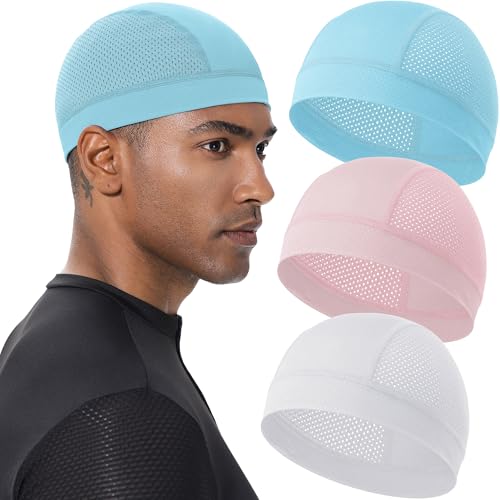 3PCS Cooling Breathable Skull Cap for Men Women Helmet Liner Caps - color: 3pcs(white+light Blue+pink)