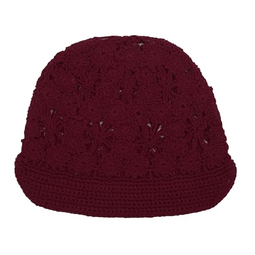 ZLYC Women Summer Slouchy Crochet Hat Handmade Cutout Skull Cap with Visor - color: Plain Burgundy, size: One Size