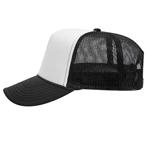 OTTO Polyester Foam Front 5 Panel High Crown Mesh Back Trucker Hat - color: Blk/Wht/Blk