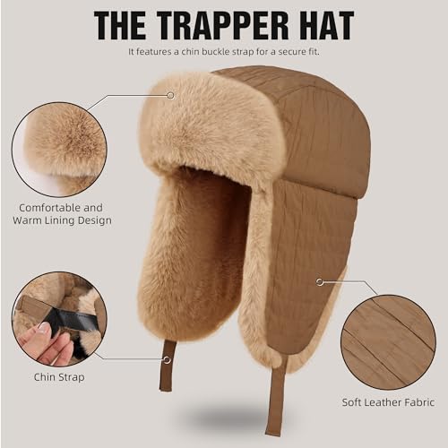 Winter Hat for Men Women Trapper Hat with Ear Flaps, Windproof Russian Trooper Hat for Cold Weather Hunting Skiing - color: Grey